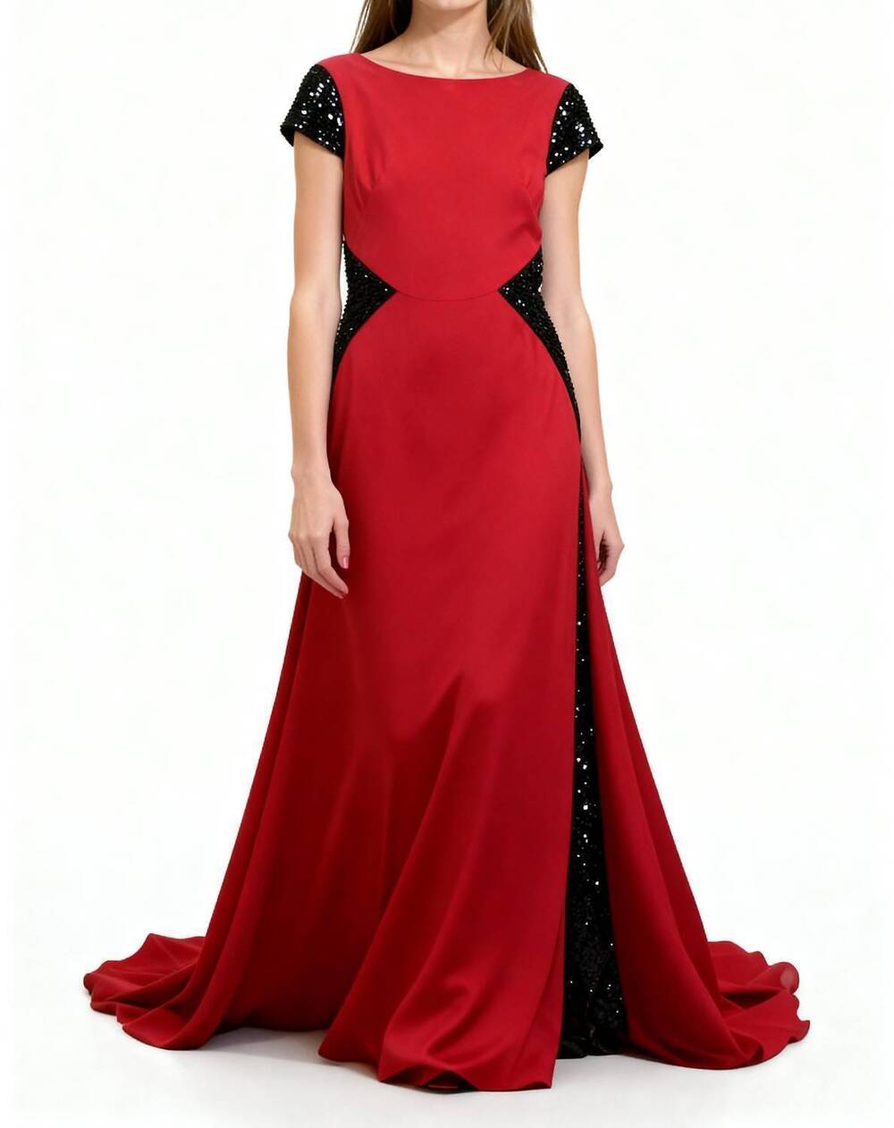 NEW ESCADA sequined evening dress in red/black